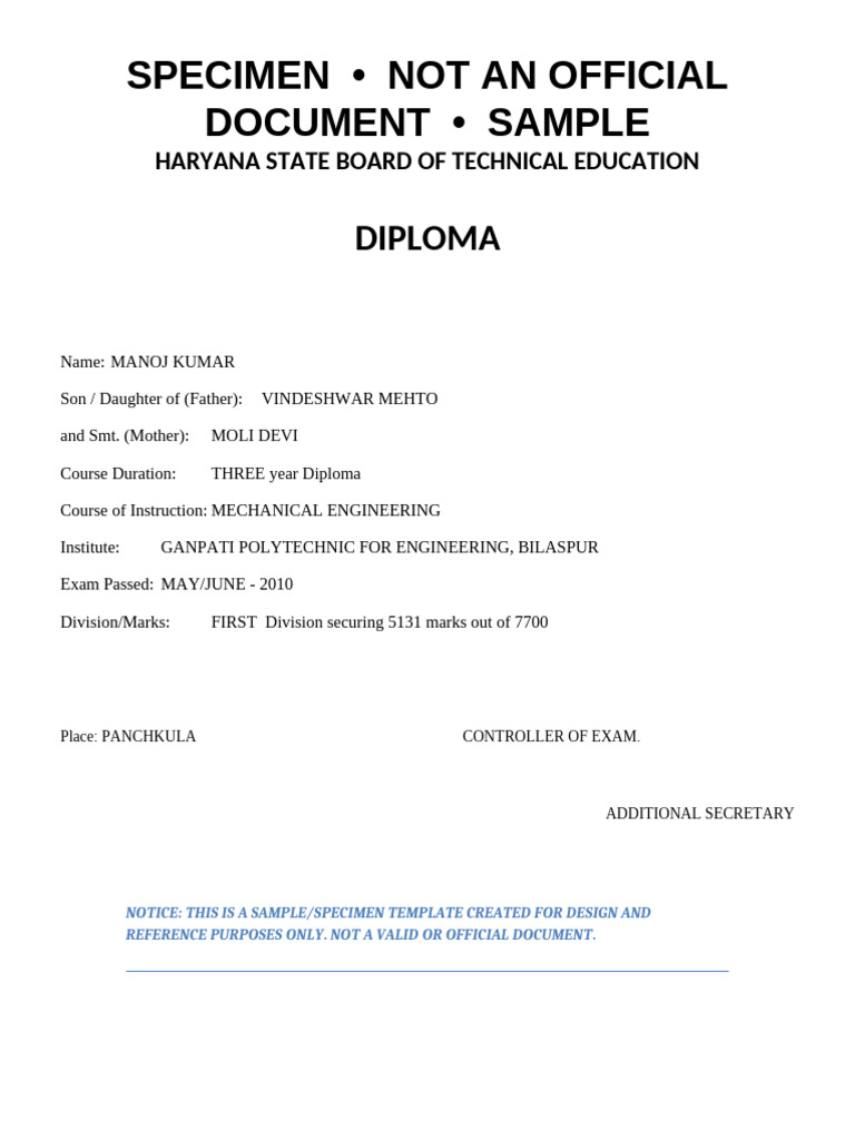 Certificate Sample Specimen | PDF