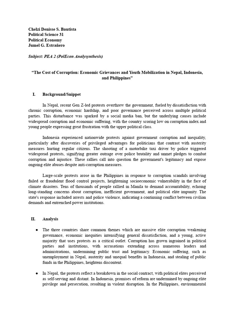Political Economy Analysynthesis 2 | PDF | Corruption | Governance