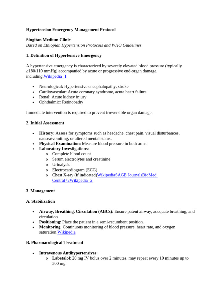 Hypertensive Emergency Management Guide | PDF | Hypertension | Blood ...