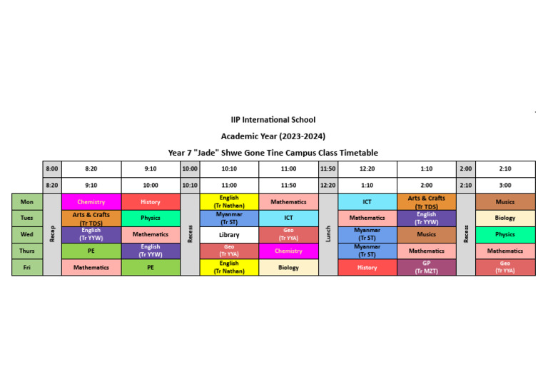 Year 7 Jade Timetable 2023-2024 | PDF