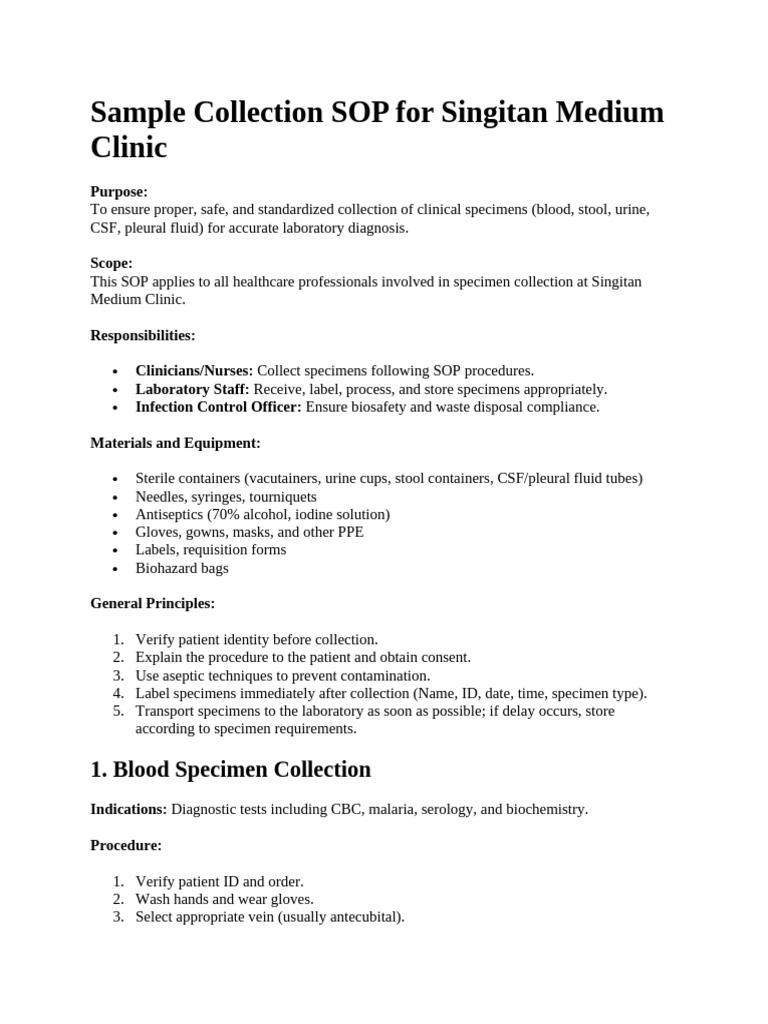 SOP for Clinical Specimen Collection | PDF | Infection | Clinical Medicine
