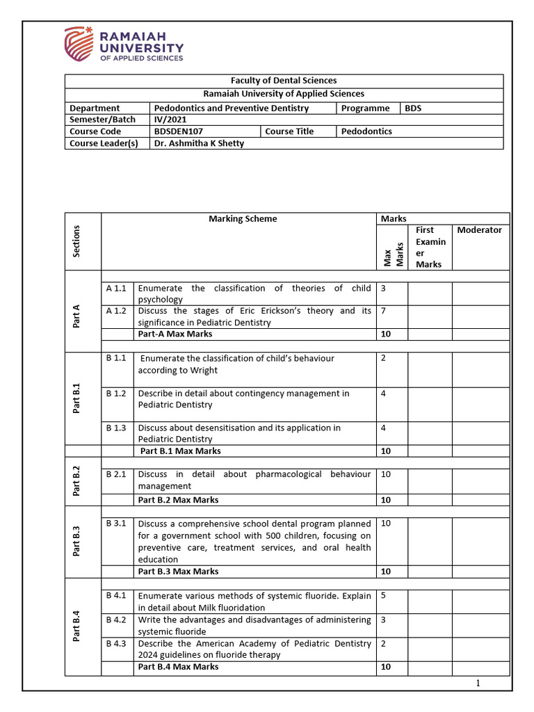 Pediatric Dentistry Assignment - 2021 - Batch BDS-1 | PDF | Schema ...