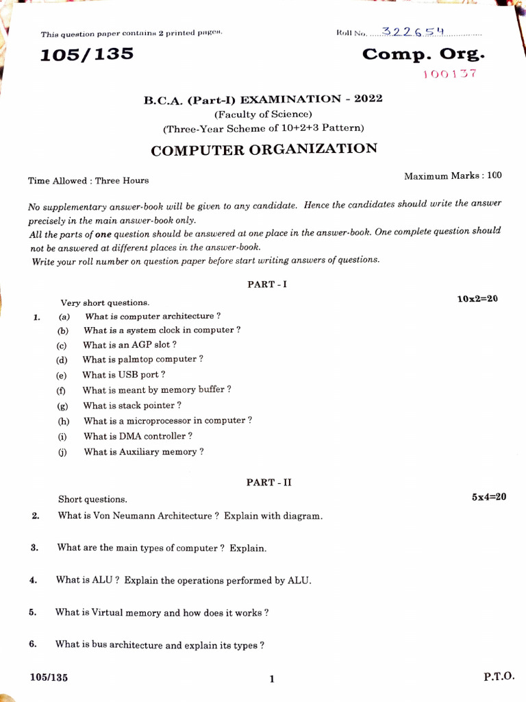 BCA Part-I Exam Question Paper 2022 | PDF | Logic Gate | Microsoft Access