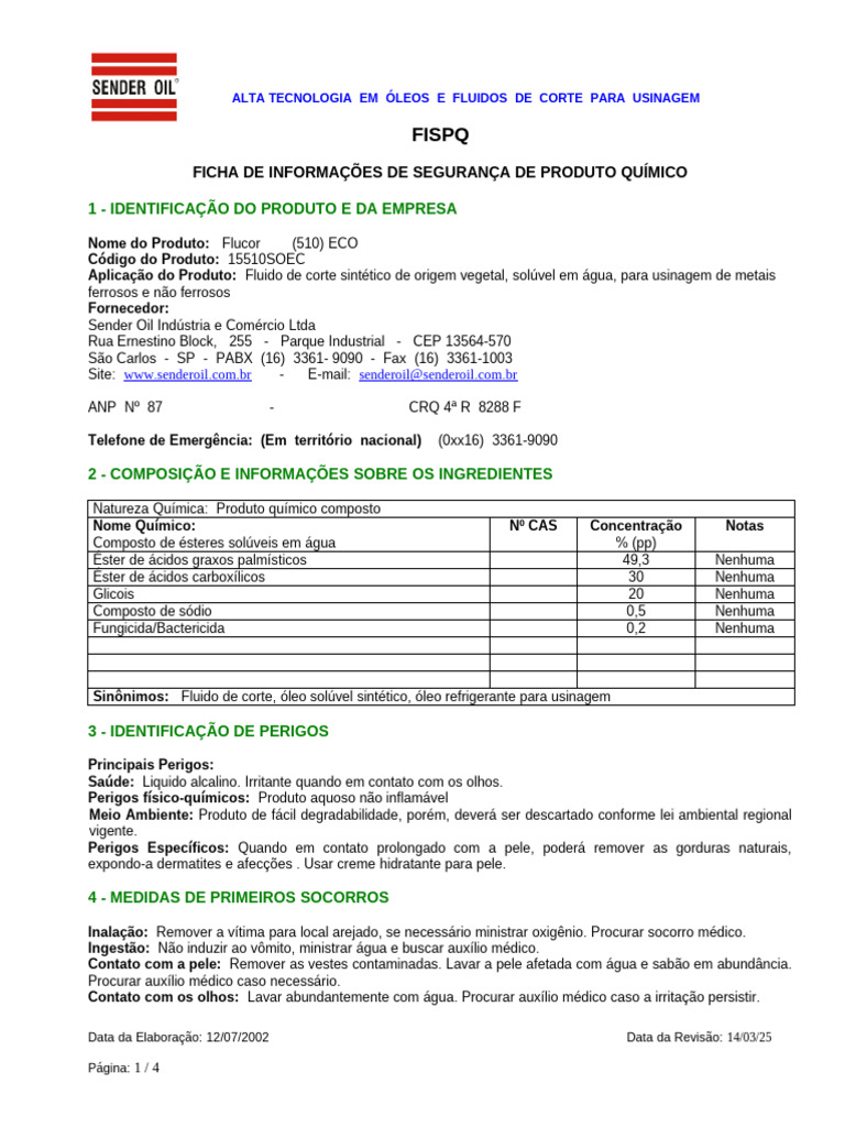 Óleo de Corte Sintético Flucor (510) ECO | PDF | Desperdício | Incêndios