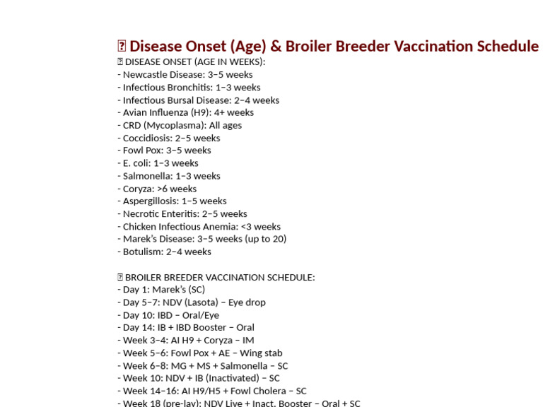 Poultry Vaccination Schedule Overview | PDF