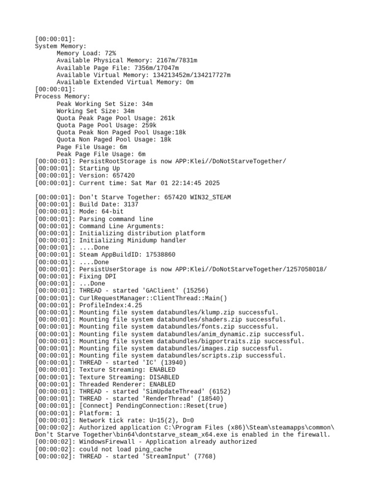 System Memory and Game Initialization Logs | PDF | Software | Computer ...