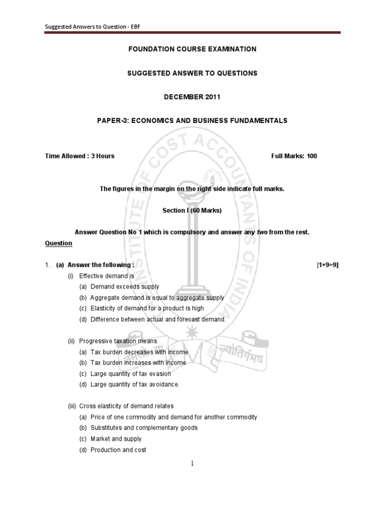 Suggested Answers for Economics Exam 2011 | PDF | Inflation | Demand
