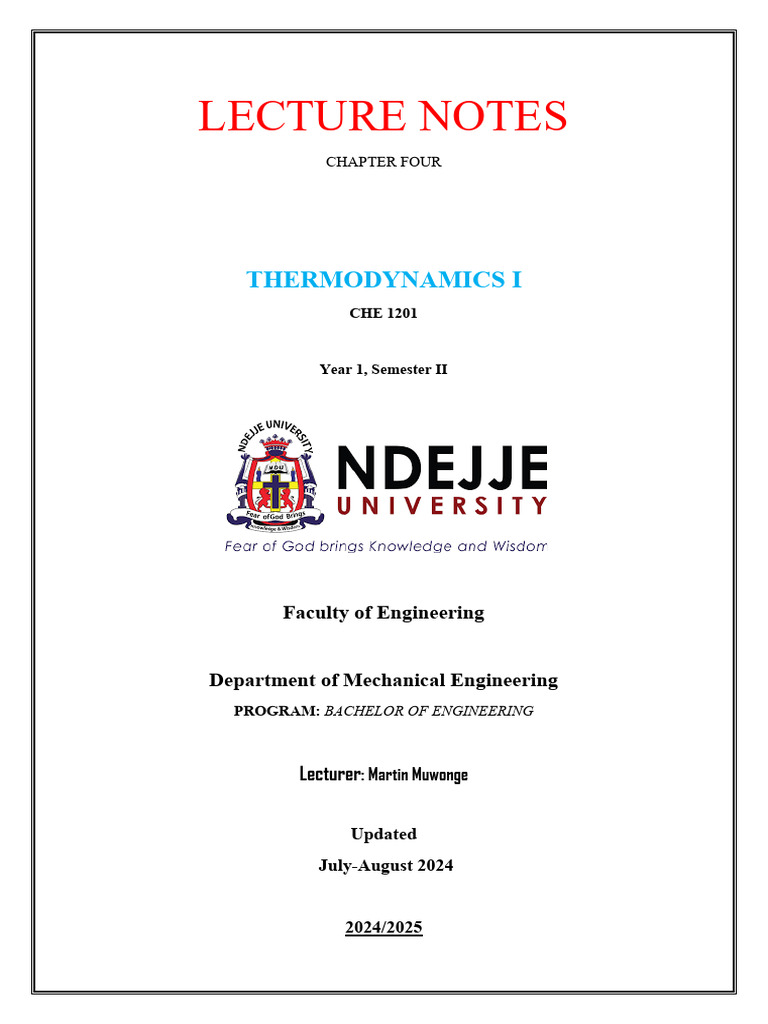 Thermodynamics I Lecture Notes | PDF | Heat | Second Law Of Thermodynamics