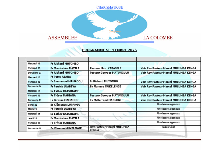 Programme religieux septembre 2025 | PDF