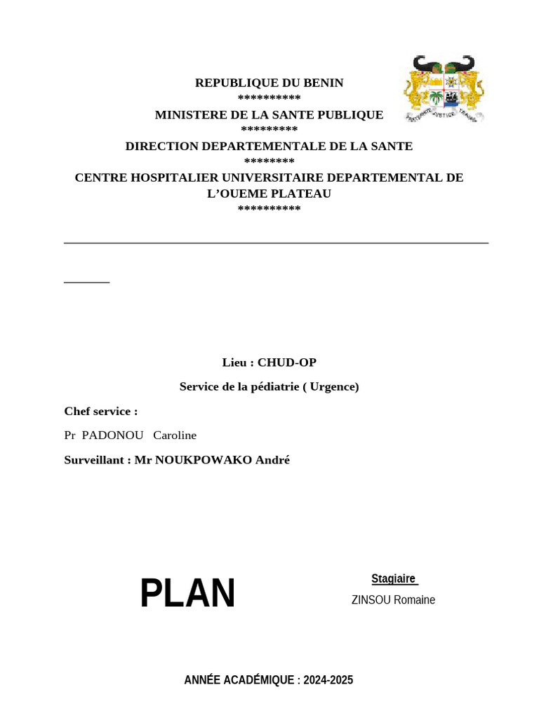Rapport de stage au CHUD-OP Pédiatrie | PDF | Cardiologie | Allaitement