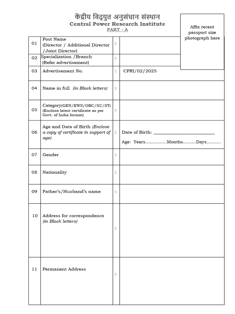 CPRI.02.2025 Application Format Director, ADs & JDs | PDF | Patent ...