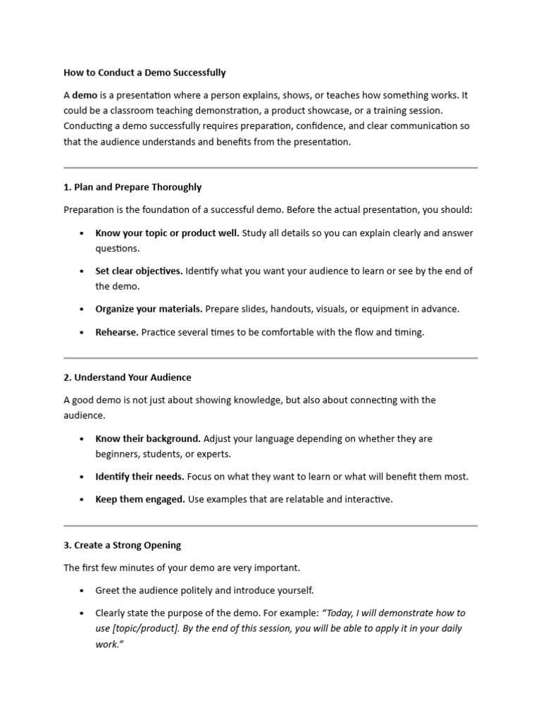 Effective Demo Conducting Guide | PDF | Cognition | Communication