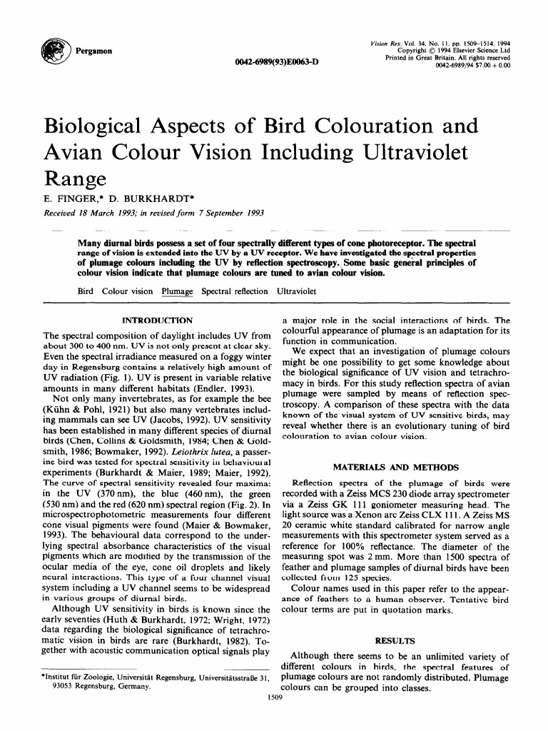 Biological Aspects of Bird Colouration and | PDF | Color | Ultraviolet