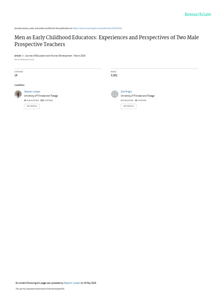 Male Perspectives in Early Childhood Education | PDF | Teachers | Early ...