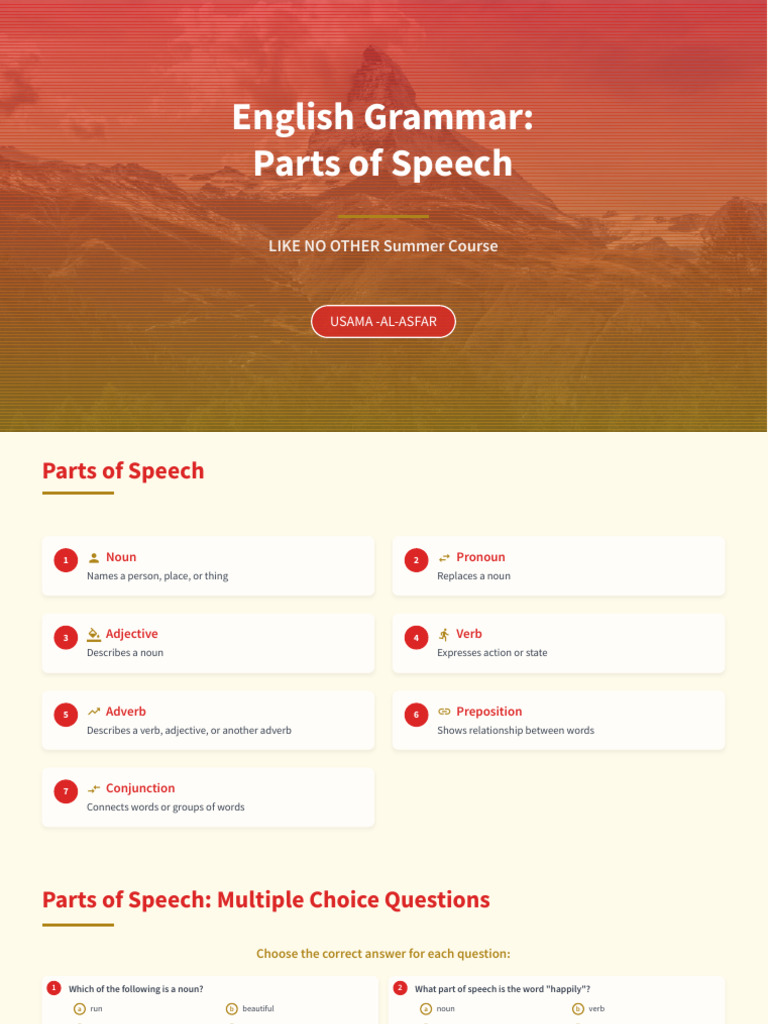 English Grammar: Parts of Speech Guide | PDF | Part Of Speech ...