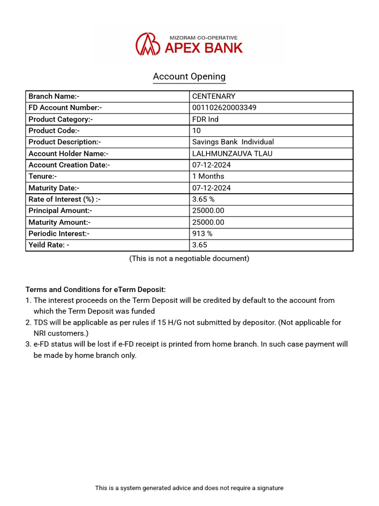 Centenary Bank FD Account Details | PDF