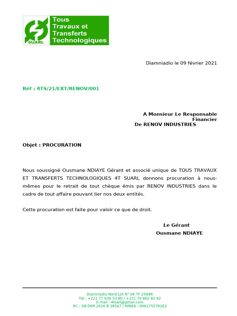 Procuration pour retrait de chèque | PDF