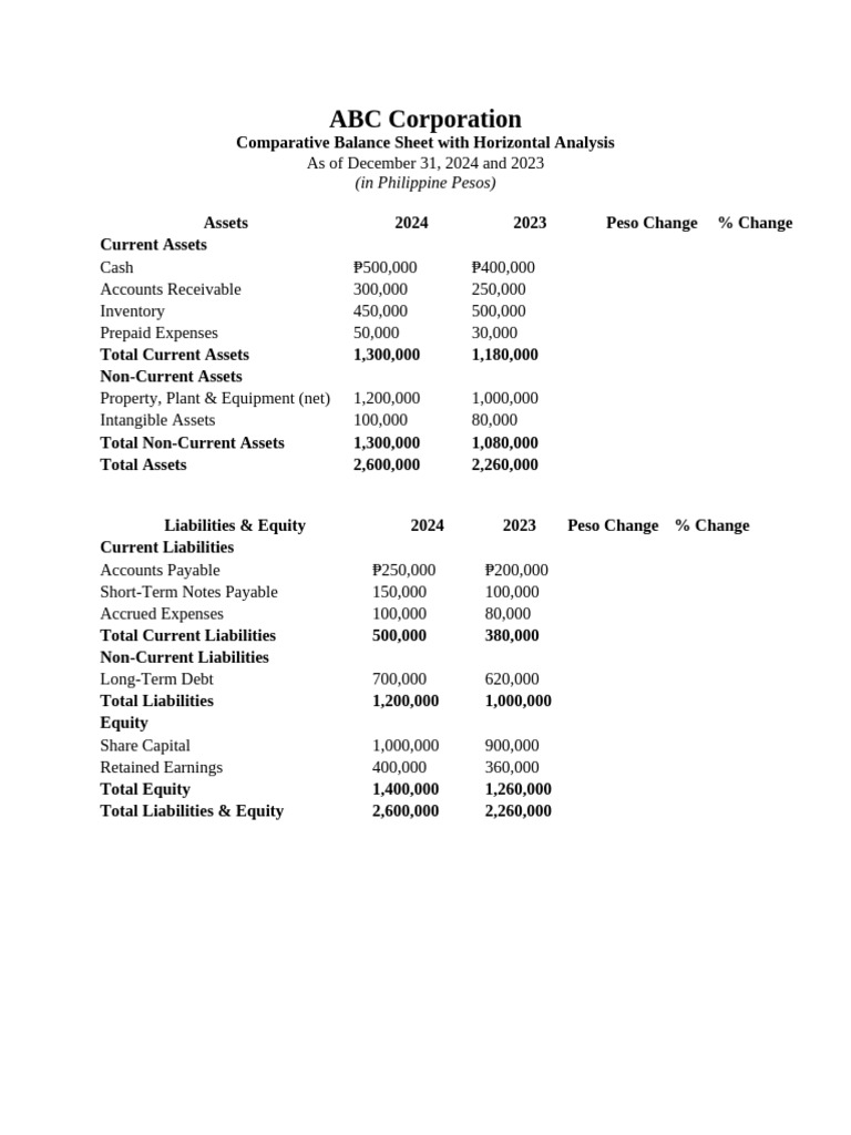 ABC Corp Balance Sheet Analysis 2024 | PDF