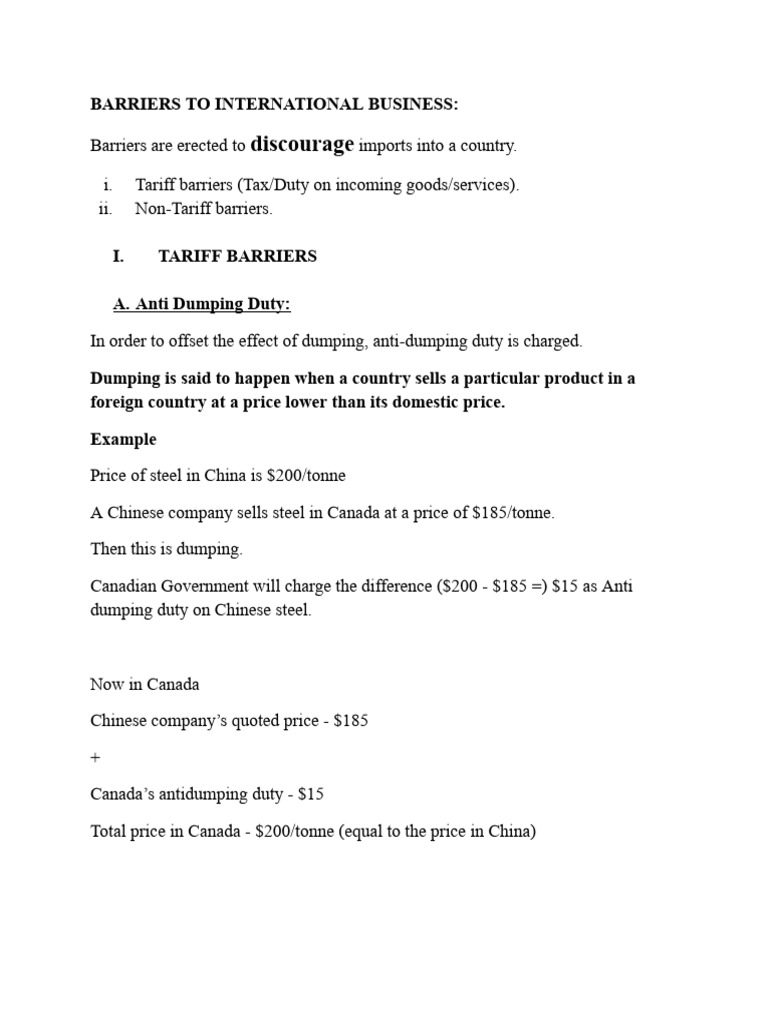 Barriers to International Business Explained | PDF | Dumping (Pricing ...