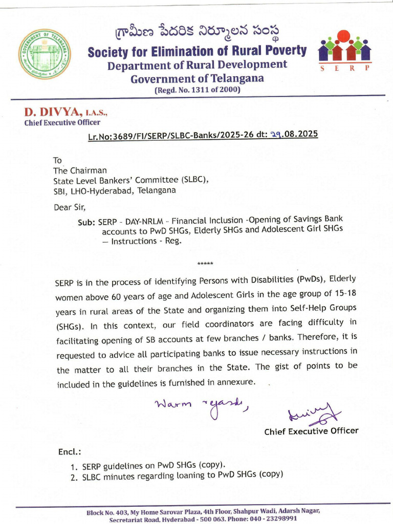 Letter To SLBC On Opening Elderly SHG Accou Ts | PDF