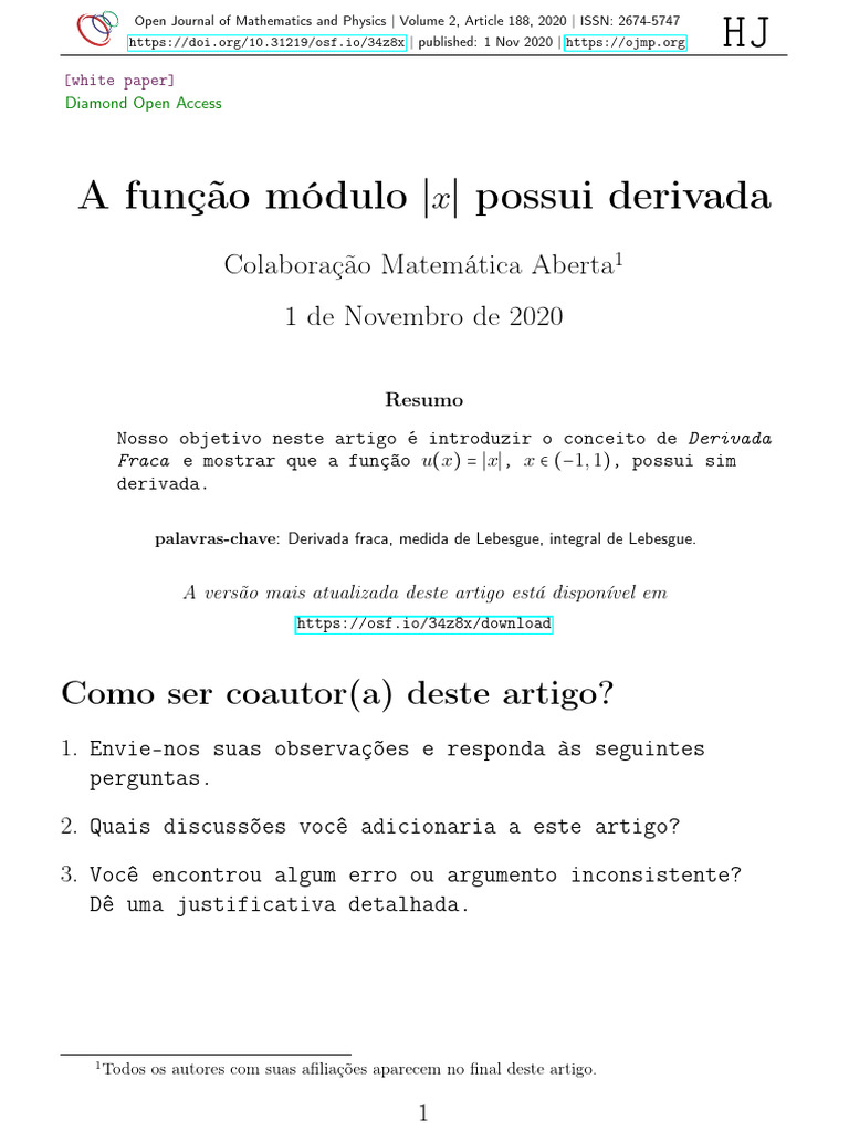 A Função Módulo - X - Possui Derivada | PDF | Matemática | Analise ...
