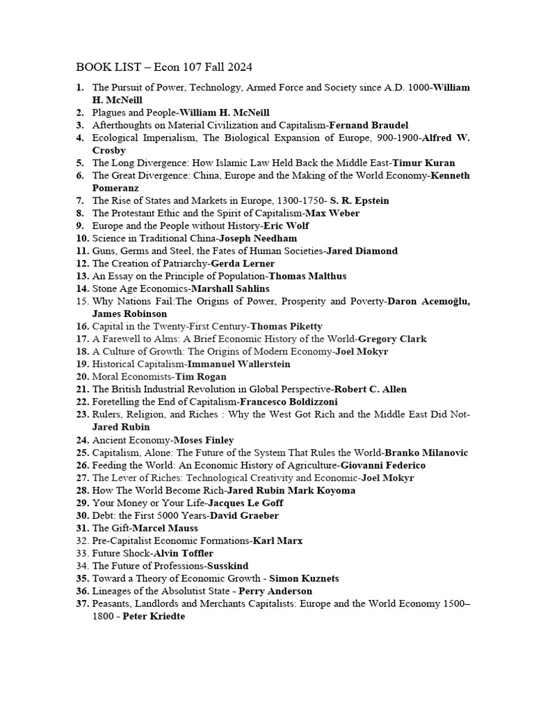 Econ 107 Fall 2024 Book List | PDF