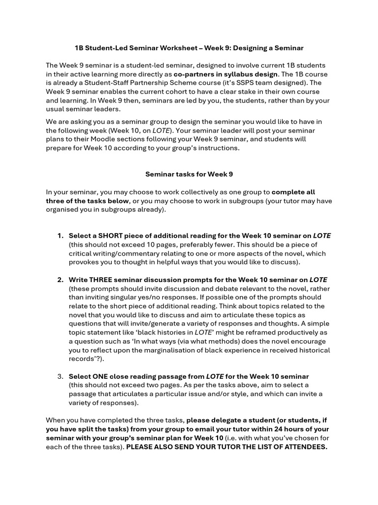 Week9 Seminar Worksheet | PDF | Learning
