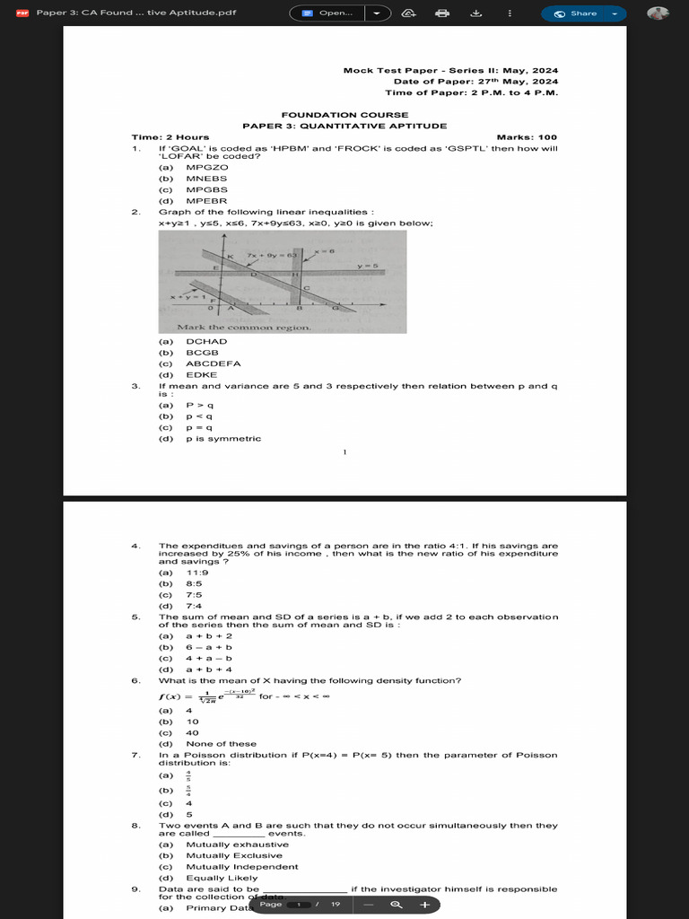 Paper 3 CA Foundation MTPs Series 2 Quantitative Aptitude - PDF ...