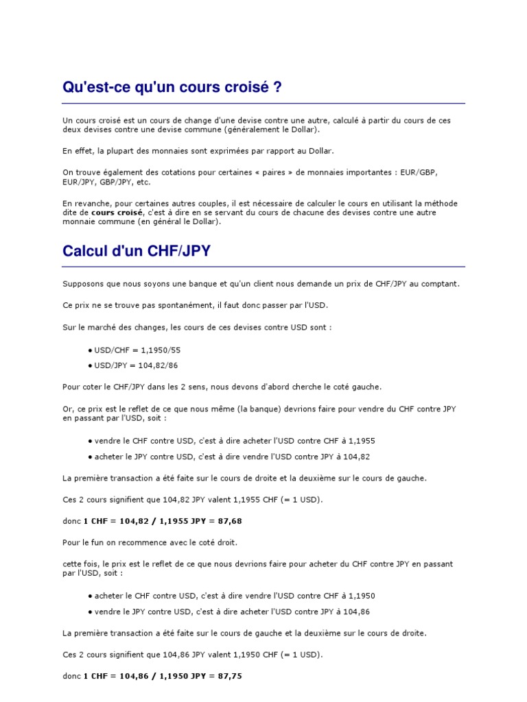 Cours Croisé des Devises Expliqué | PDF | Taux de change | Notes (Finance)