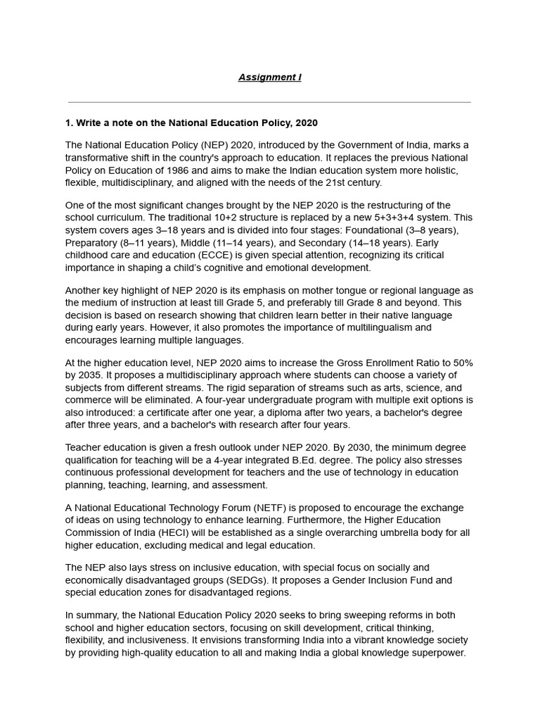 Overview of India's National Education Policy | PDF | Policy | Economies