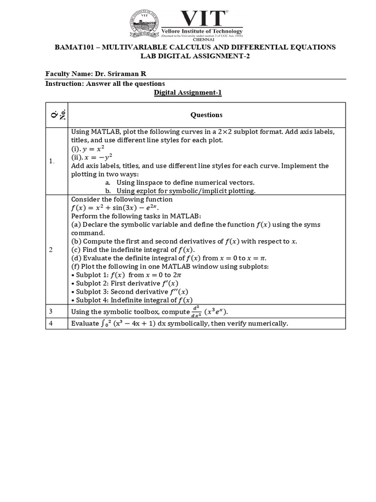 MATLAB Multivariable Calculus Lab | PDF