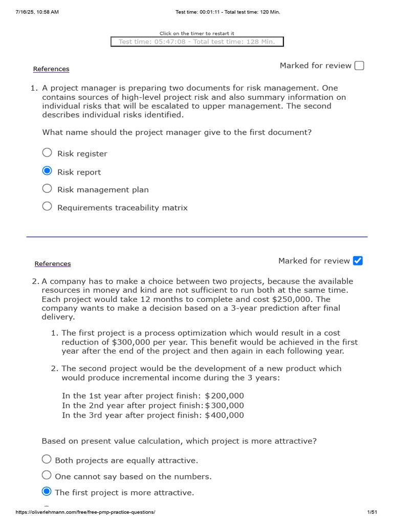 Free PMP Practice Questions by Oliver Lehmann | PDF | Project ...