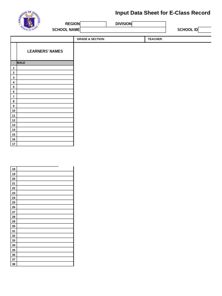 E-Class Record Input Data Sheet | PDF | Philippines | Asia
