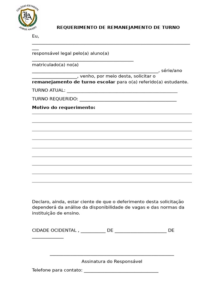 Solicitação de Remanejamento de Turno Escolar | PDF
