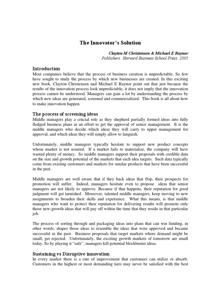 Understanding the Innovator's Solution | PDF | Disruptive Innovation ...
