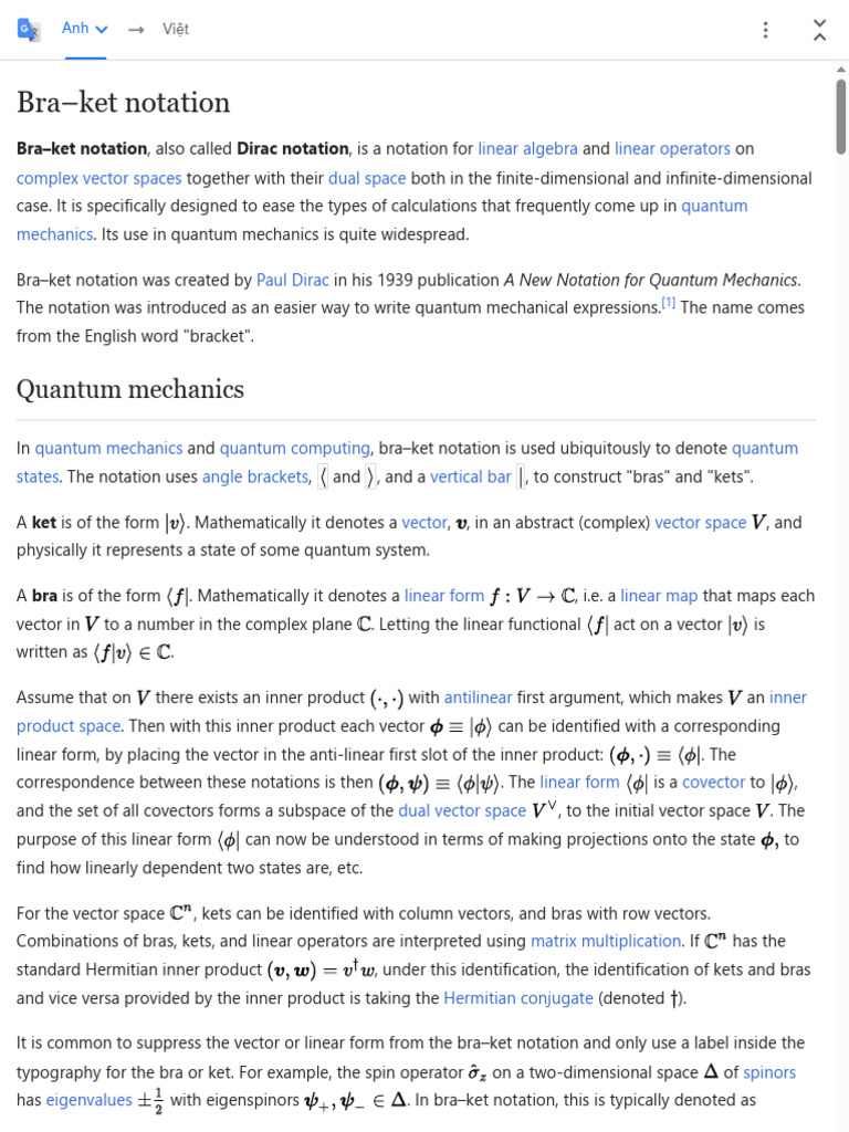 Bra-Ket Notation - Wikipedia | PDF | Mathematics | Physics