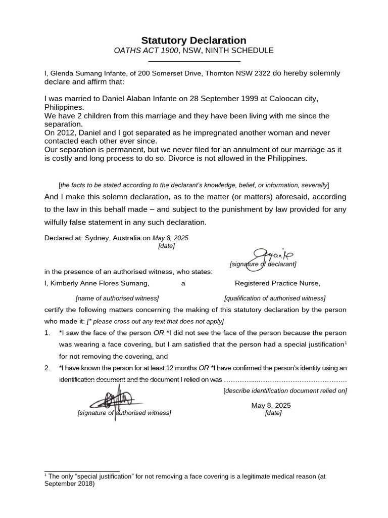 NSW Statutory Declaration Example | PDF