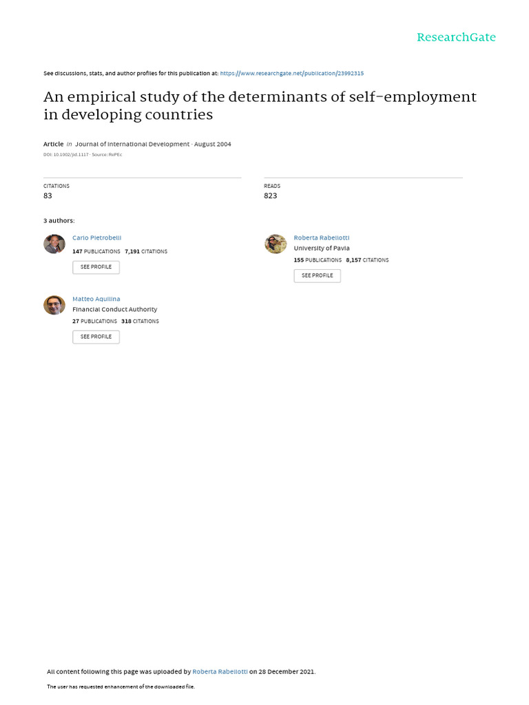 An Empirical Study of The Determinants of Self Employment in Developing ...