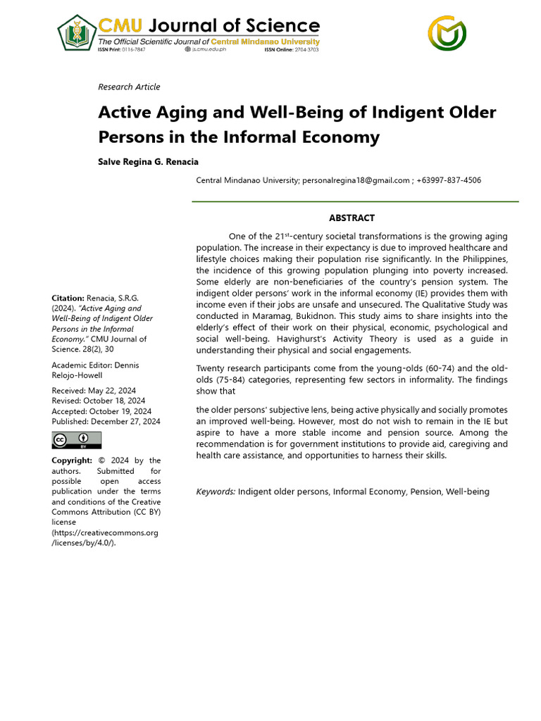 Active Aging in the Informal Economy | PDF | Well Being | Poverty