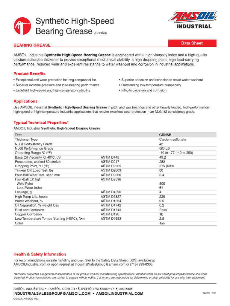 AMSOIL High-Speed Bearing Grease Guide | PDF | Mechanical Engineering ...