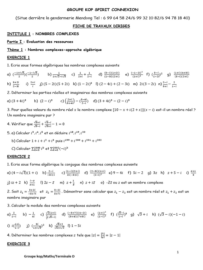 Nombres Complexes : Exercices et Solutions | PDF | Nombre complexe ...