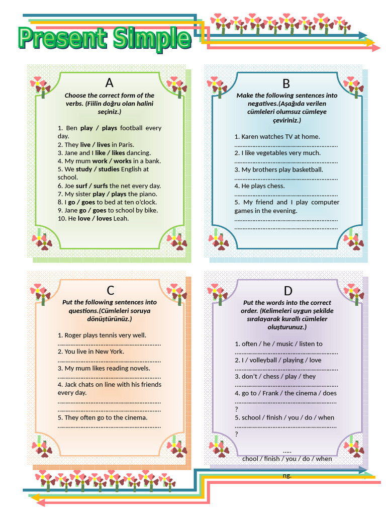 Simple Present Tense Worksheet | PDF | Grammar | Syntax