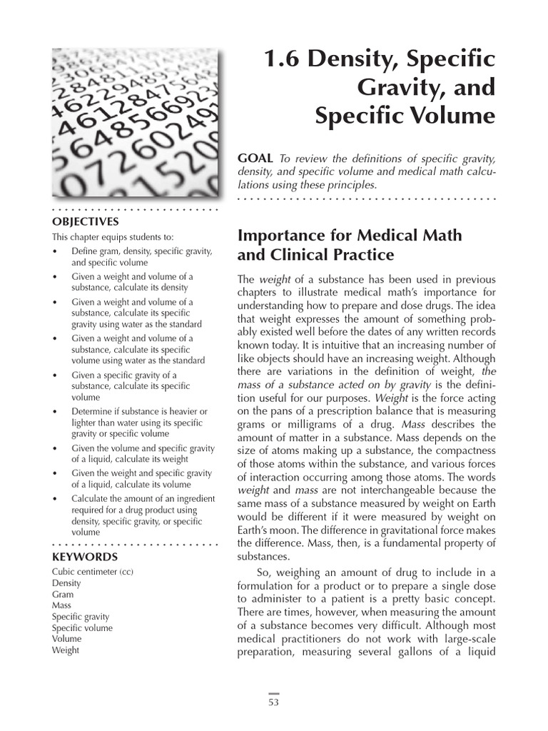 Medical Math: Density & Specific Gravity | PDF | Density | Weight