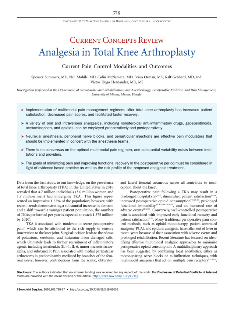 Pain Management in Total Knee Arthroplasty | PDF | Analgesic | Anesthesia
