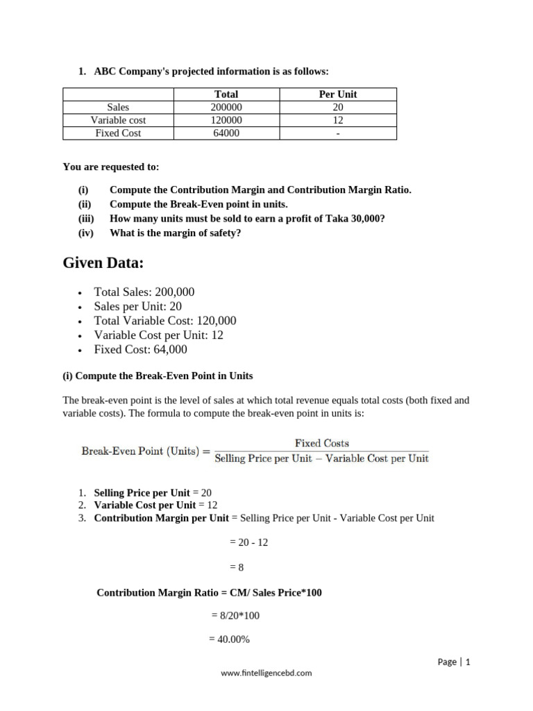 Break-Even Analysis and Profit Calculation | PDF