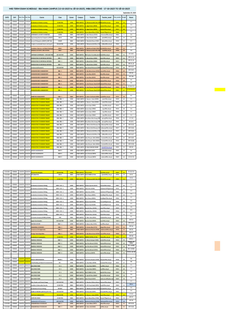 Mid Term Exam Schedule Main Campus Fall2025 25092025 | PDF