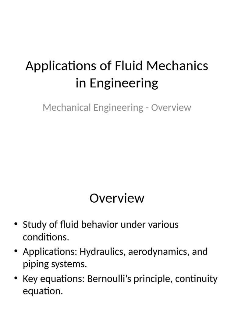 Fluid Mechanics Applications in Engineering | PDF