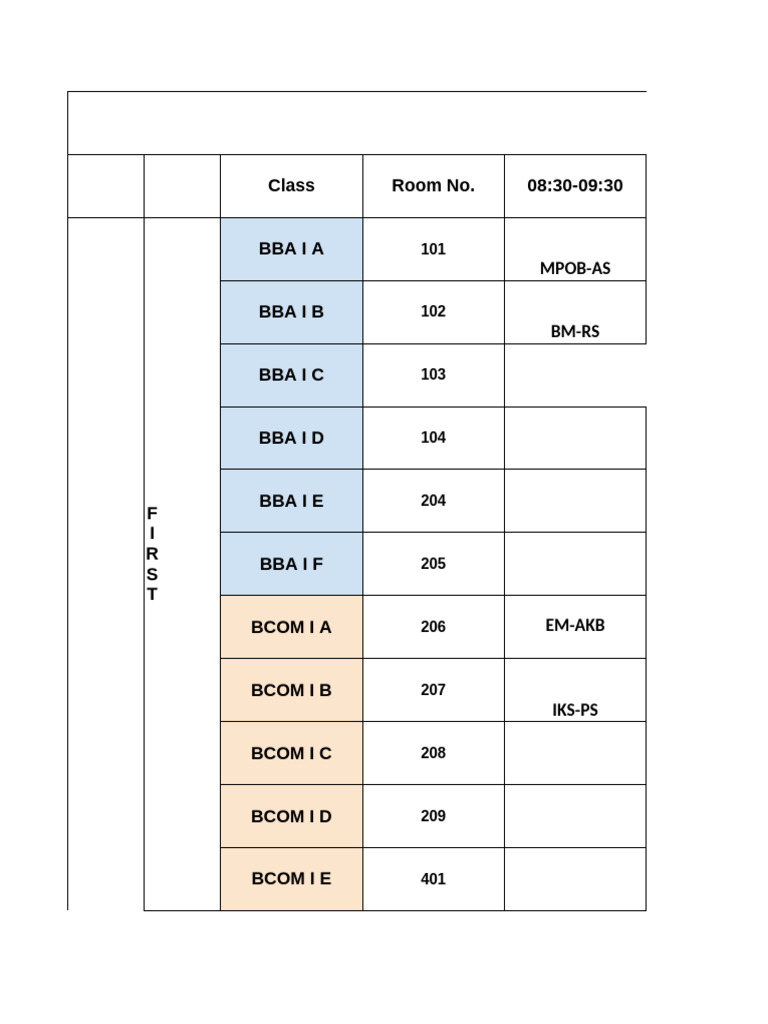 Class Schedule for BBA and BCOM Courses | PDF
