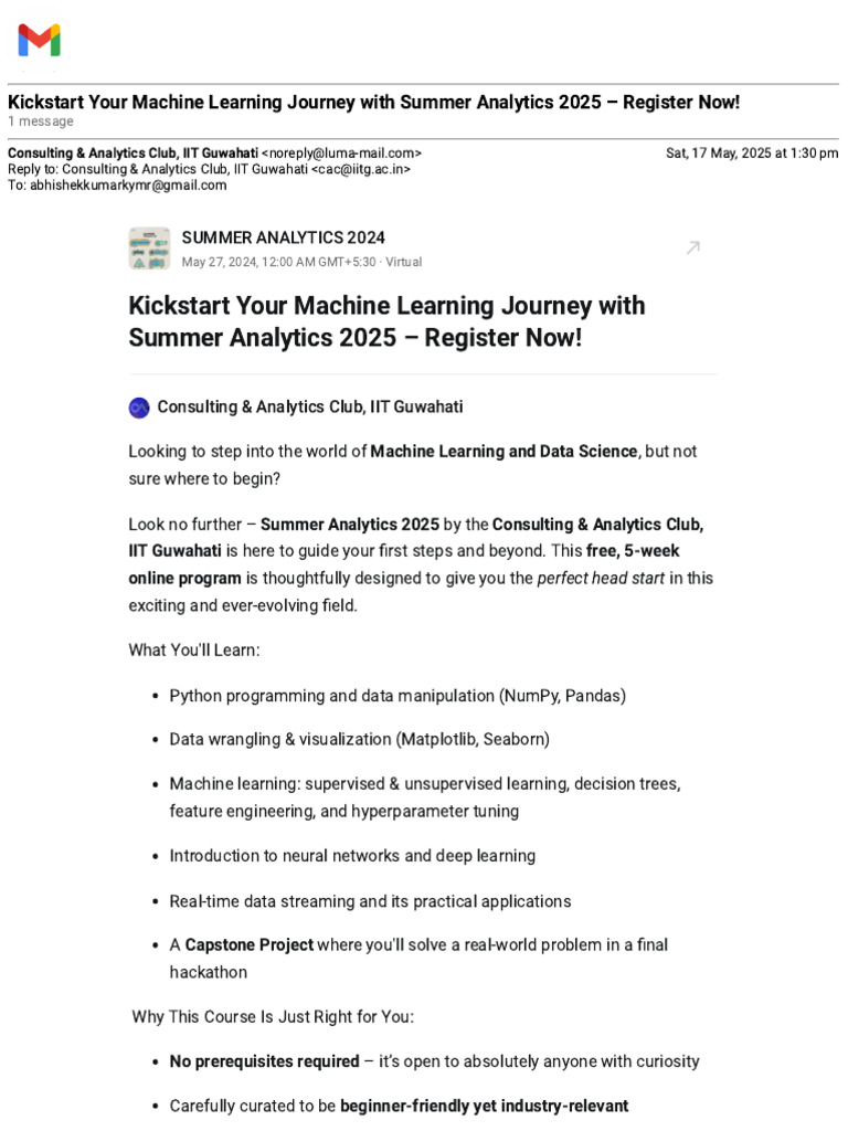 Summer Analytics 2025 Registration Open | PDF | Machine Learning ...