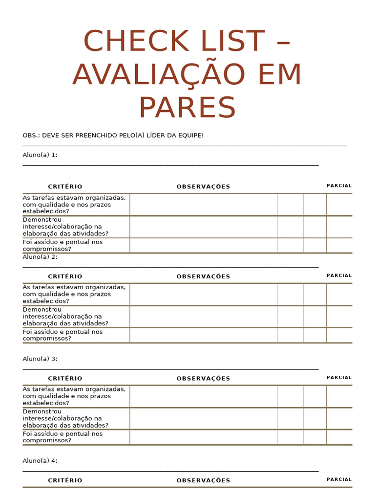 Checklist de Avaliação em Pares e Podcast | PDF